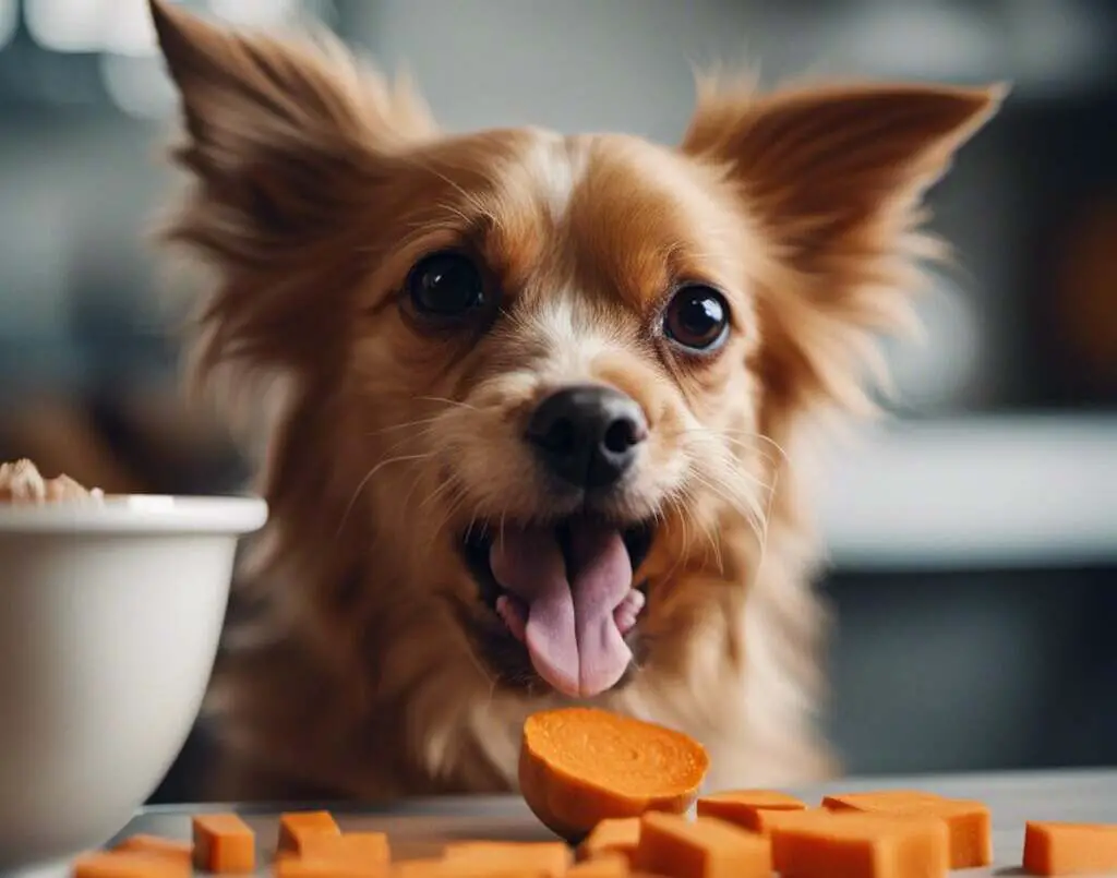dog eating sweet potato