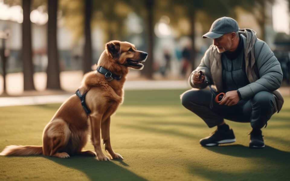 A dog trainer working with a dog to reduce excessive barking.